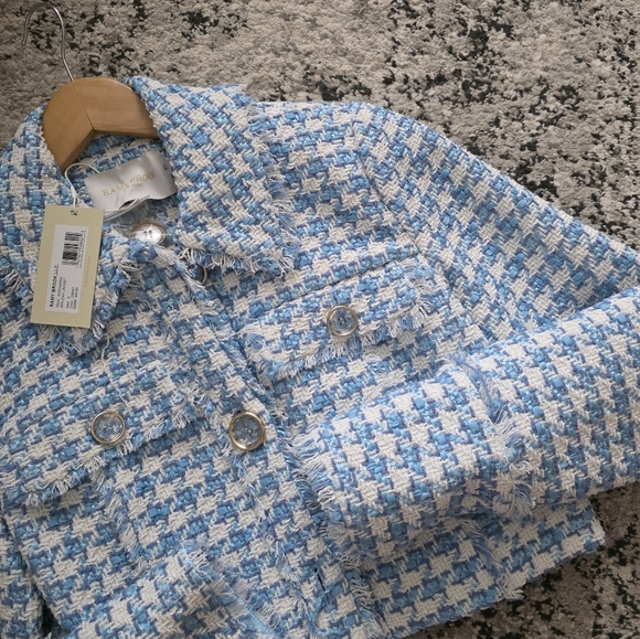 Ramy Brook Maleah Houndstooth Tweed Jacket NWT Womens S Blue Preppy City Chic - Picture 2 of 15